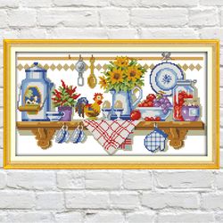 cross stitch pattern kitchen shelf | kitchen embroidery | vintage cross stitch pattern | simple embroidery pattern | pdf