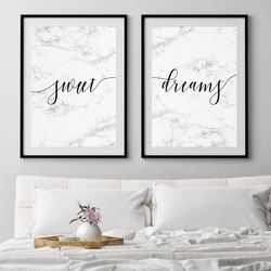 sweet dreams printable marble wall art, bedroom quote art, minimalist poster, double quote wall print, simple poster
