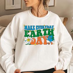 make everyday earth day hippie earth flower retro groovy, earth day shirt, earth awareness, environmental, floral earth,