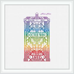Cross stitch pattern Tardis Police box electronic Doctor Who Rainbow Monochrome Dr Who Time Machine counted crossstitch