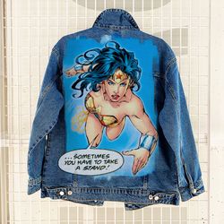 Wonder Woman superhero jacket Painted denim jacket Custom jacket Portrait from photo Personalized denim jacket