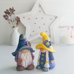 handmade christmas couple gnomes/shelf sitter gnome/polymer clay pocket gnomes/terrarium mini gnome/potted plant decor