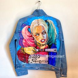 Harley Quinn Joker DC Comics  Suicide Squad Painted denim jacket Jeans jacket Portrait Personalized jacket