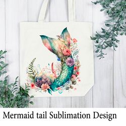 floral mermaid tail with flower wreath sublimation design.