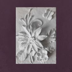 Small white bas-relief original panno 3d wall art gypsum botanical wall decor 3d panel wall sculpture art