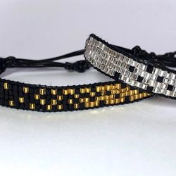 beaded loom hand made bracelet silver black gold trendy bead bracelet bracelet woven weaving modern handmade gift