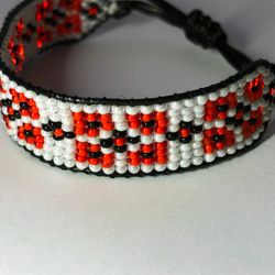 beaded loom ukraine red white flower bracelet hand made native seed bead boho bracelet weaving modern handmade bracelets