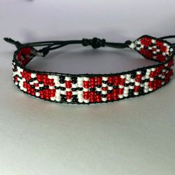 Beaded loom Ukraine red white flower bracelet hand made native Seed Bead boho bracelet Weaving Modern Handmade bracelets