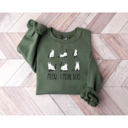 halloween cat sweatshirt,meow..i mean boo,cat sweatshirt,halloween ghost shirt,halloween cat tee,halloween cat lover gif