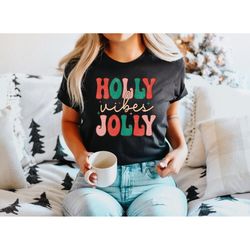 retro christmas comfort colors shirt,vintage holly jolly vibes christmas shirt,retro boho cute christmas tee,christmas g