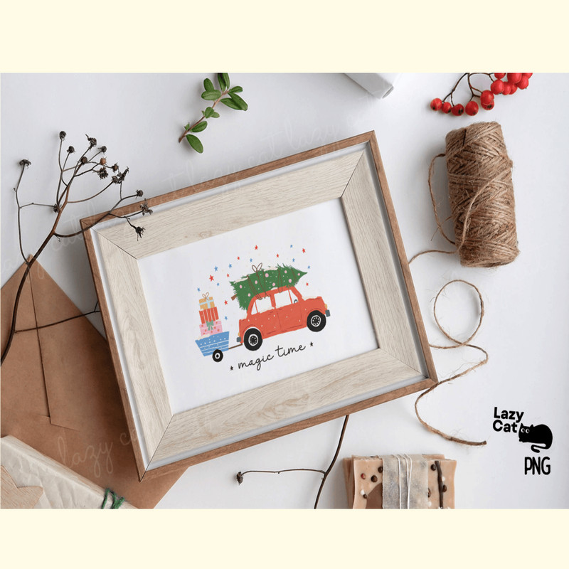 Hand Drawn Christmas Car PNG_ 3.png