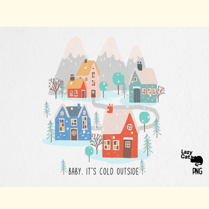 Hand Drawn Winter Town PNG.png