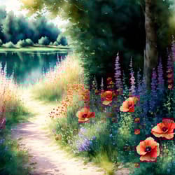 path between beautiful flowers.