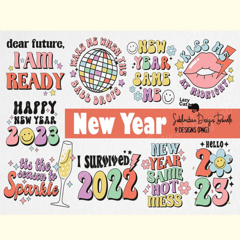 New Year Retro PNG Sublimation Bundle.png