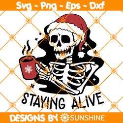 Skeleton Staying Alive SVG, Skeleton Coffee Svg, Coffee Skull svg, Funny Halloween Svg, Spooky Mom svg, File For Cricut