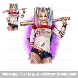 Harley Quinn Superhero PNG sublimation design Clipart