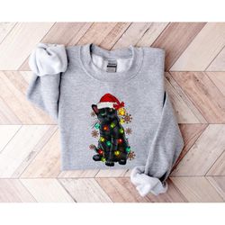 christmas black cat sweatshirt,christmas lights cat sweater,cat lover xmas shirt,funny christmas shirt,santa cat sweater