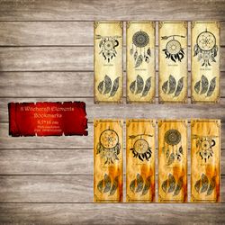 Digital Bookmarks - Dream Catcher, Witchcraft Elements Bookmarks  for your Book of Shadow, Grimoire, Journal, Spell Book