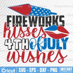 fireworks, kisses, 4th of july wishes svg, 4th of july quote, cut file, clipart, printable, digital download, vector
