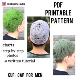 Crochet cotton skull cap for men - PDF pattern on English language