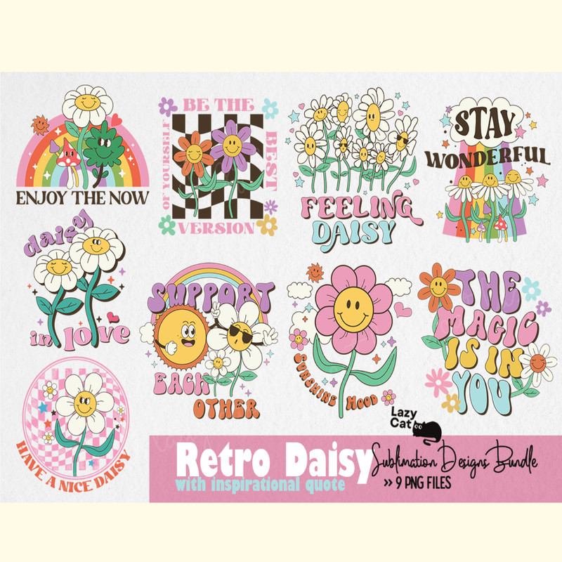 Retro Daisy Quote PNG Sublimation Bundle.png