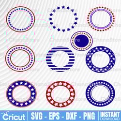 patriotic monogram frames svg, usa circle frame svg, 4th of july monogram svg, stars svg