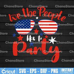 we the people like to party svg cutting file, ai, dxf and printable png files cricut and silhouette july 4 aviator