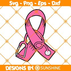 Nurse Breast Cancer Awareness SVG, Nurse Breast Cancer Svg, Pink Ribbon Stethoscope SVG, Breast Cancer Svg