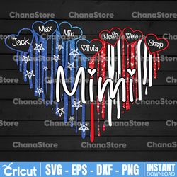personalized names 4th of july america flag glitter mimi love heart png personalized, grandma mimi gigi, patriot png 4th