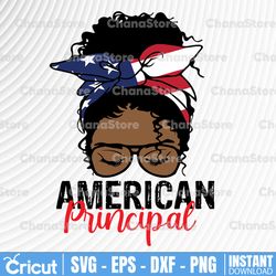 4th of july svg american principal afro black girl mom bun hair sunglasses headband mom life sublimation messy bun hair