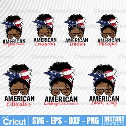 4th of july svg bundle afro black girl mom bun hair sunglasses headband mom life, messy bun hair svg files for cricut