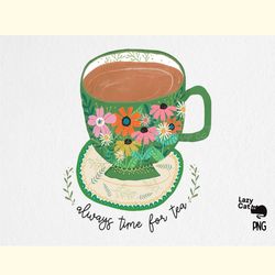 tea cup flower png sublimation design