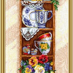 cross stitch pattern shelf with flowers | kitchen embroidery | vintage cross stitch pattern |easy embroidery pattern pdf