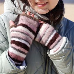 Handmade fingerless gloves. Alpaca mittens for women. Gift for her.