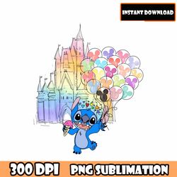 watercolor png castle clipart, watercolor castle, mouse balloon, mouse castle png, magic kingdom png, castle sublimation