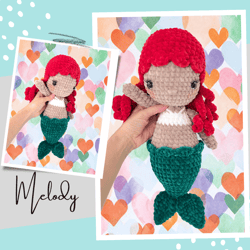 Melody Mermaid Pattern, Plushie Mermaid - English and Spanish