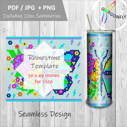 butterfly RHINESTONE TUMBLER Template SS20-5mm 50X49stones - 123