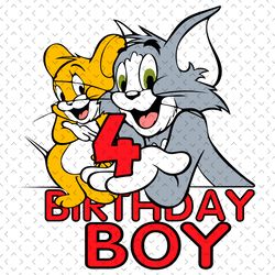 tom and jerry 4 birthday boy svg, birthday svg, 4th birthday boy svg, 4 years old svg, tom and jerry svg, tom and jerry