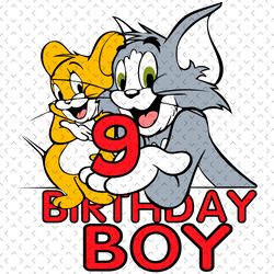 tom and jerry 9 birthday boy svg, birthday svg, 9th birthday boy svg, 9 years old svg, tom and jerry svg, tom and jerry