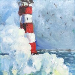 Lighthouse Original Art Lighthouse Oil Painting Lighthouse Impasto