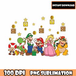 super mario png bundle, clipart transparent images printable mario, digital super mario sublimation super mario design