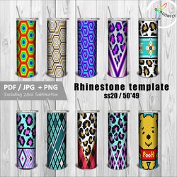Bundle / Rhinestone Tumbler Template 50 stones_row for SS20-5mm  / 10 seamless designs / Sublimation PNG-files included