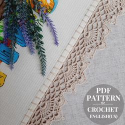 Crochet edging pattern. Crochet border pattern. Crochet openwork trim for fabric decor. Crochet pattern pdf for beginner