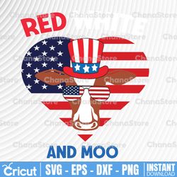 red white and moo svg, patriotic cow farmer 4th of july svg png, files for cutting machines cricut