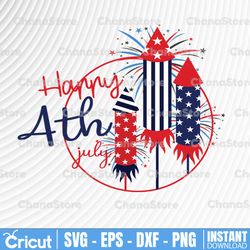 happy 4th of july american svg, fireworks patriotic svg, independence day, cut file, silhouette, instant download