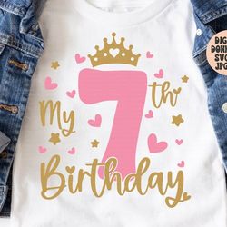7th birthday svg png jpg dxf, birthday svg, 7th birthday svg, birthday shirt svg, it's my birthday svg, birthday party,