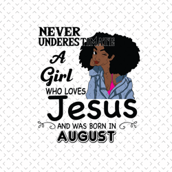 never underestimate a girl who loves jesus and was born in august, birthday svg, august birthday svg, born in august, au
