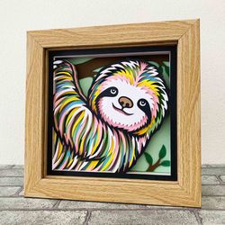 Sloth 3D Layered SVG For Cardstock/ Colorful Sloth SVG/ Sloth Pop Art/ Cute Sloth Shadow Box/ For Cricut/ For Silhouette