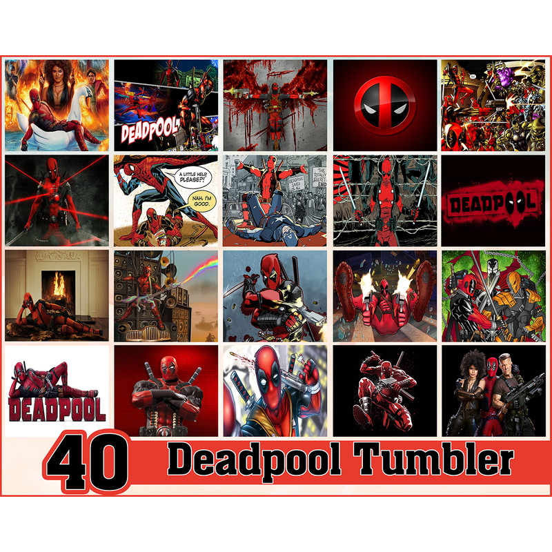40 Deadpool 20 oz Skinny Straight Tapered Tumbler, Marvel Superhero Deadpool Tumbler, Blood Splatter, Splat, Sublimation Design, PNG.jpg