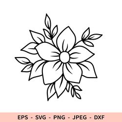 Flower Svg Outline Flower Leaves File for Cricut Floral bouquet dxf for laser cut